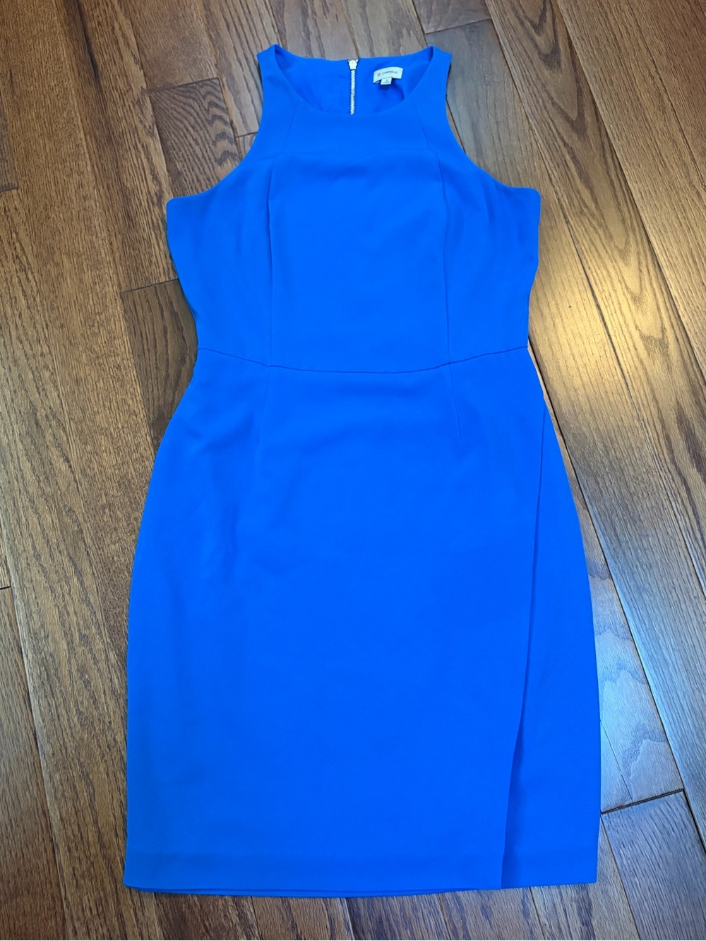 Cremieux sleeveless crepe halter-neck sheath dress faux wrap size 4